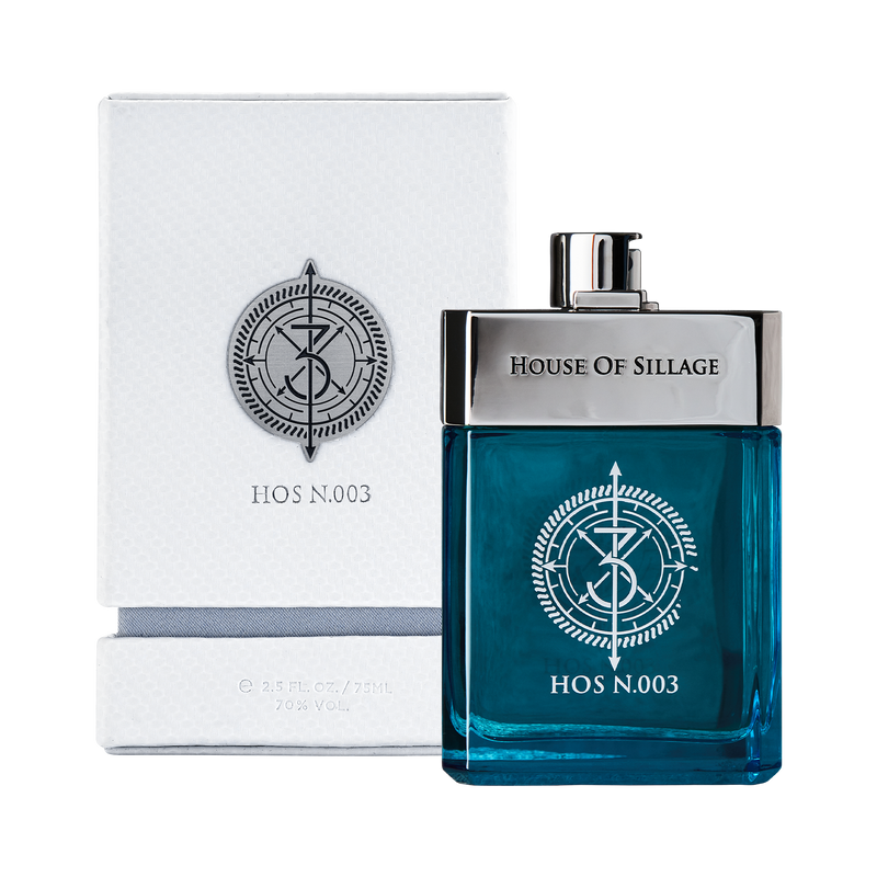 house of sillage fragrance in blue and silver bottle with white box
