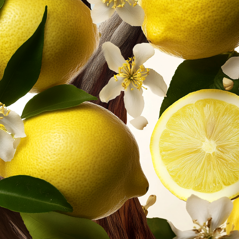 lemon white flowers, wood and green leaves