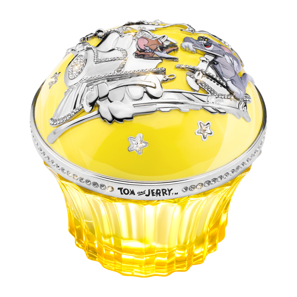 House of Sillage luxury fragrance in yellow bottle with Tom and Jerry on top. 
