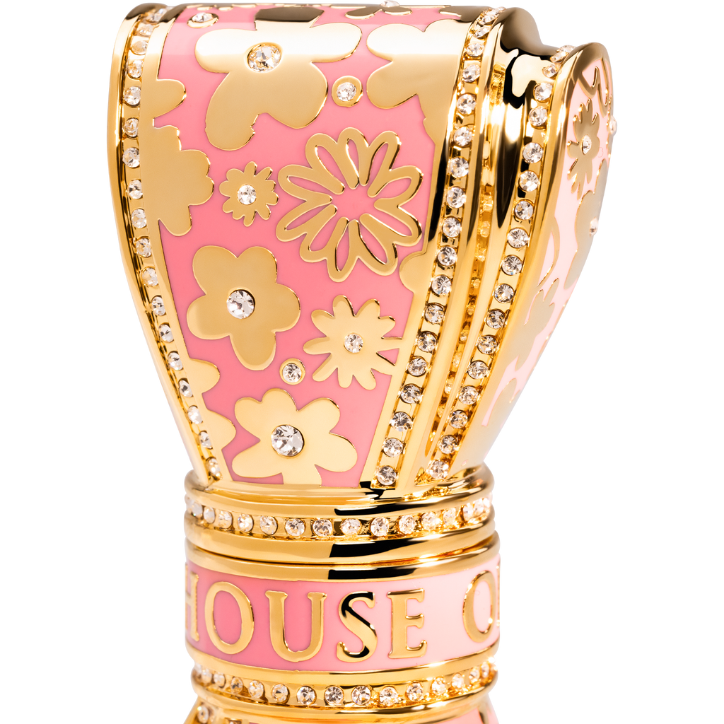 Detailed picture of pink Luxury Lipstick with Swarovski crystal and plated gold 