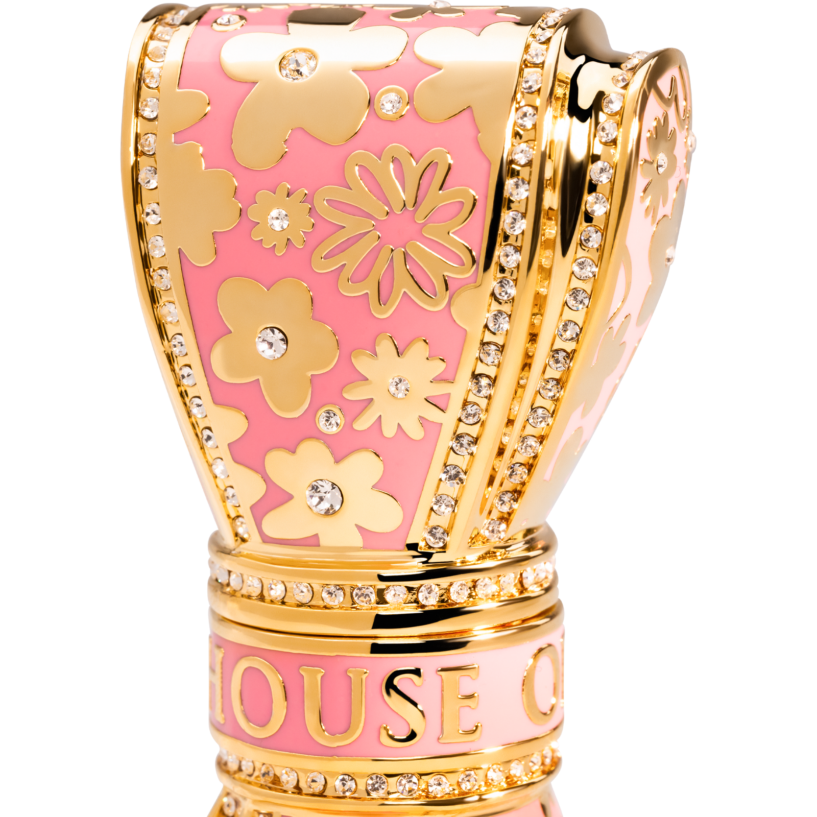 Detailed picture of pink Luxury Lipstick with Swarovski crystal and plated gold 
