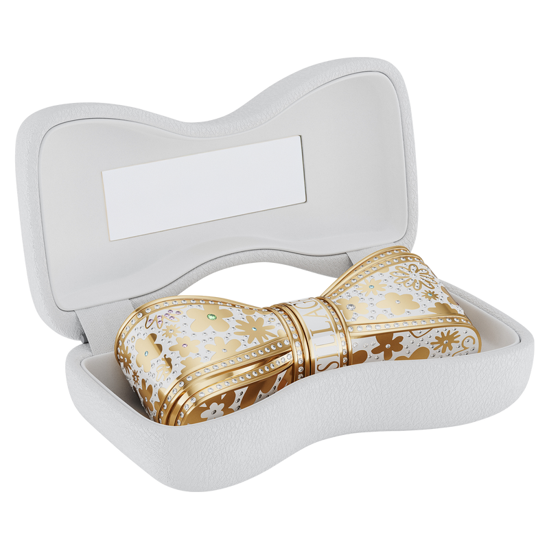 White Lipstick case with gold and Swarovski Crystal