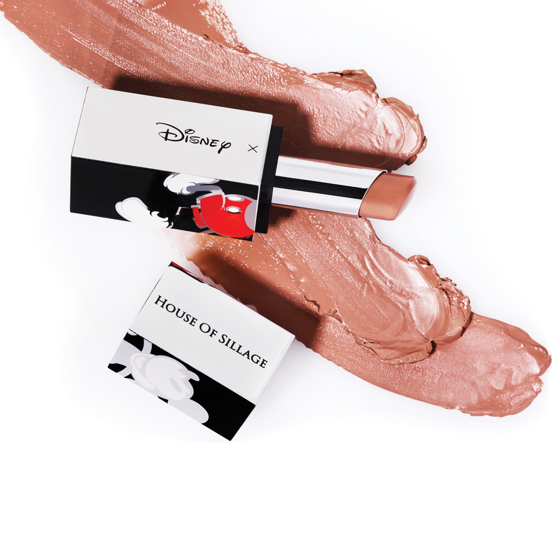 nude lipstick with silver case Disney logo