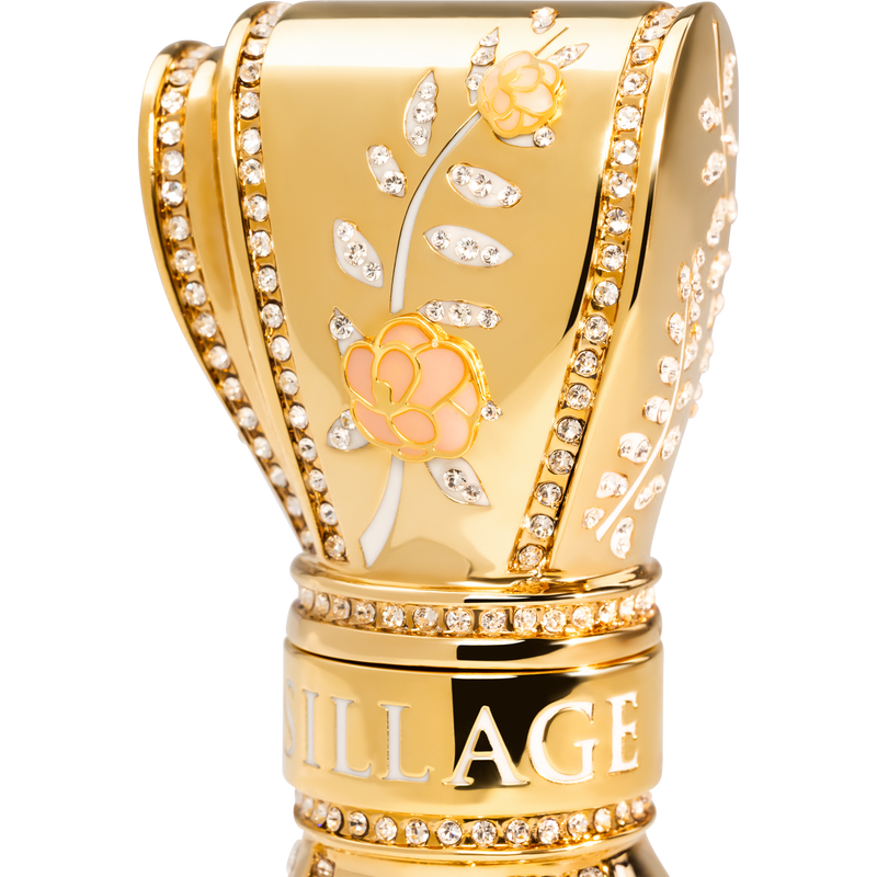 Gold decorative item with floral design and 'Village' branding on a white background
