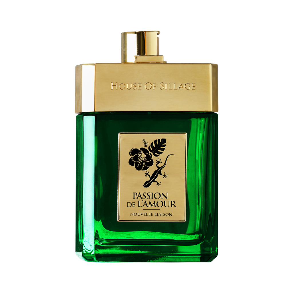 Luxury niche cologne in emerald green bottle and gold plated opening