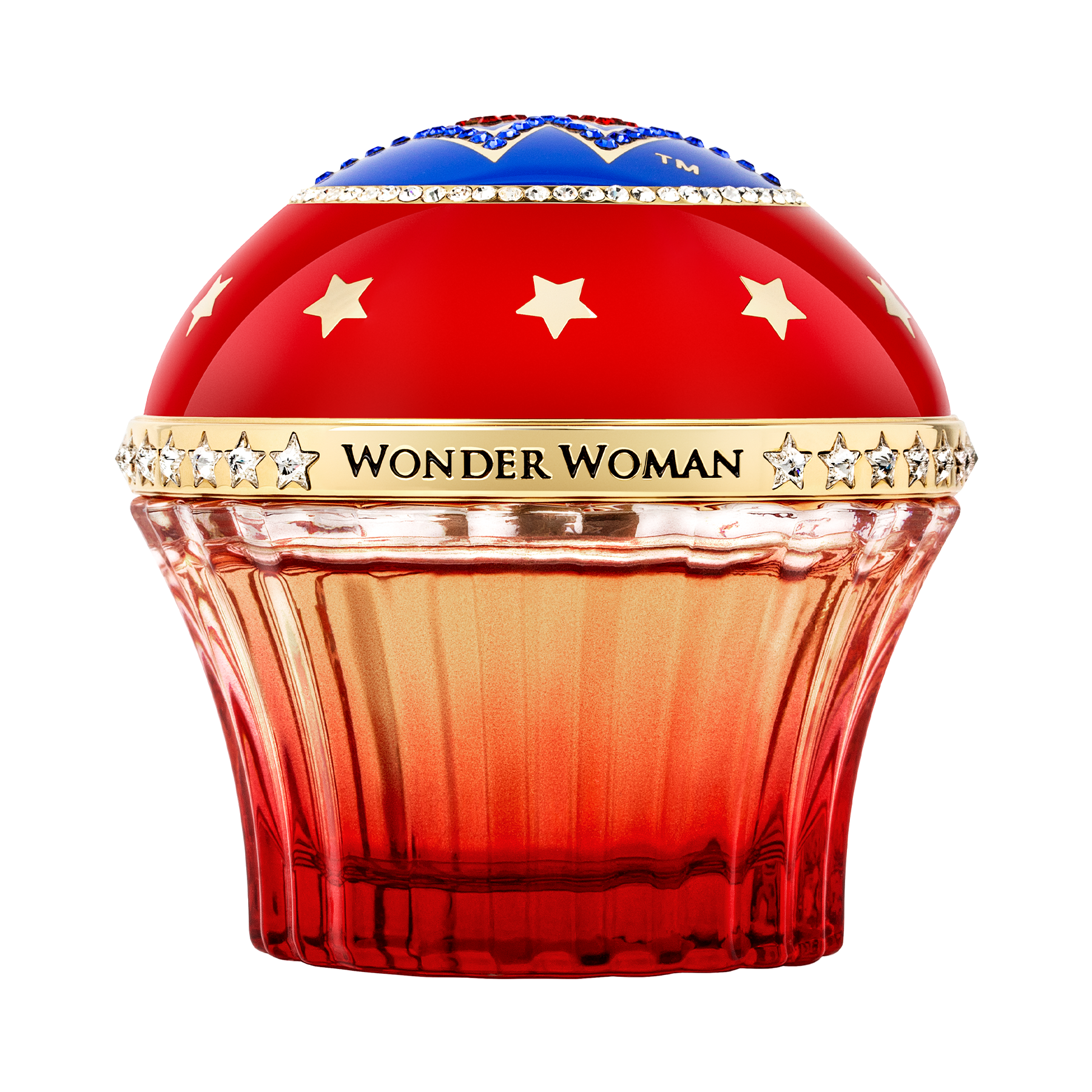 Wonder Woman logo from Swarovski crystals on perfume cup