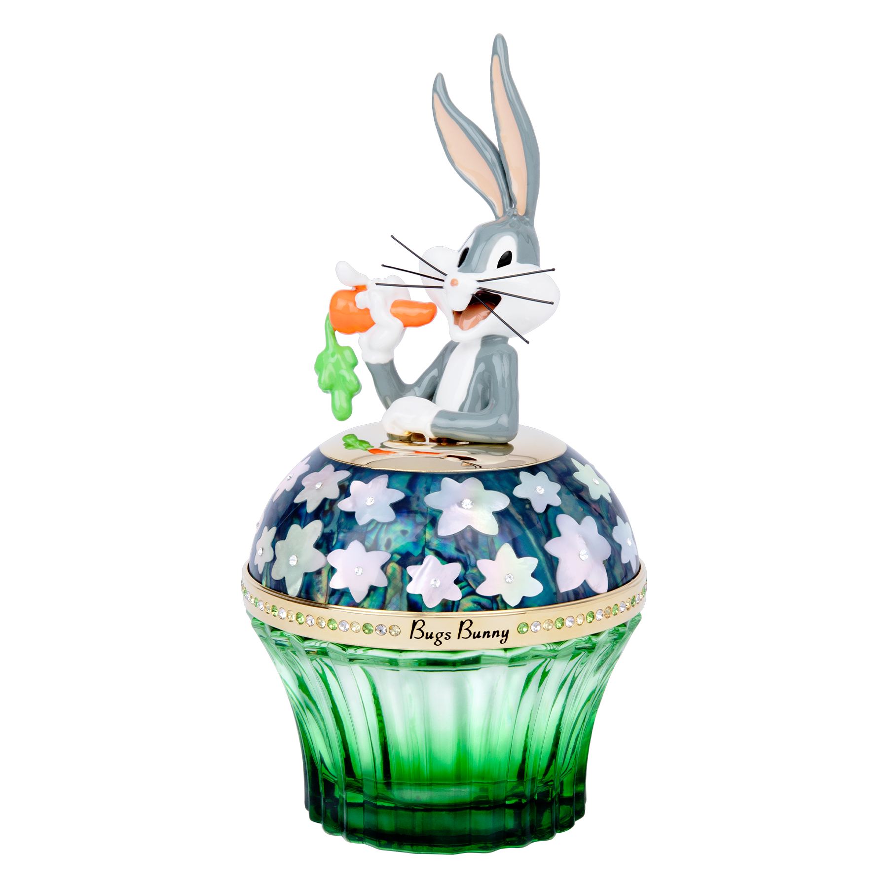 Bugs Bunny character on green fresh fragrance bottle with oranges