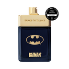 The Batman niche fragrance in bottle with batman logo and golden plated cap