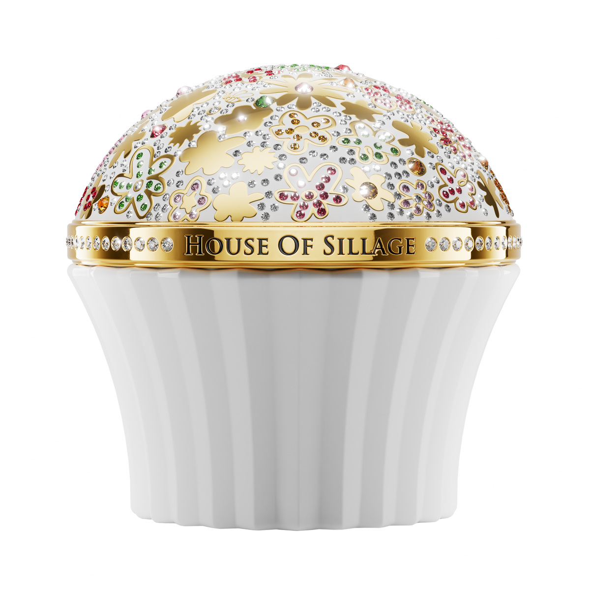 White cup cake luxury perfume spinig and sparkling 