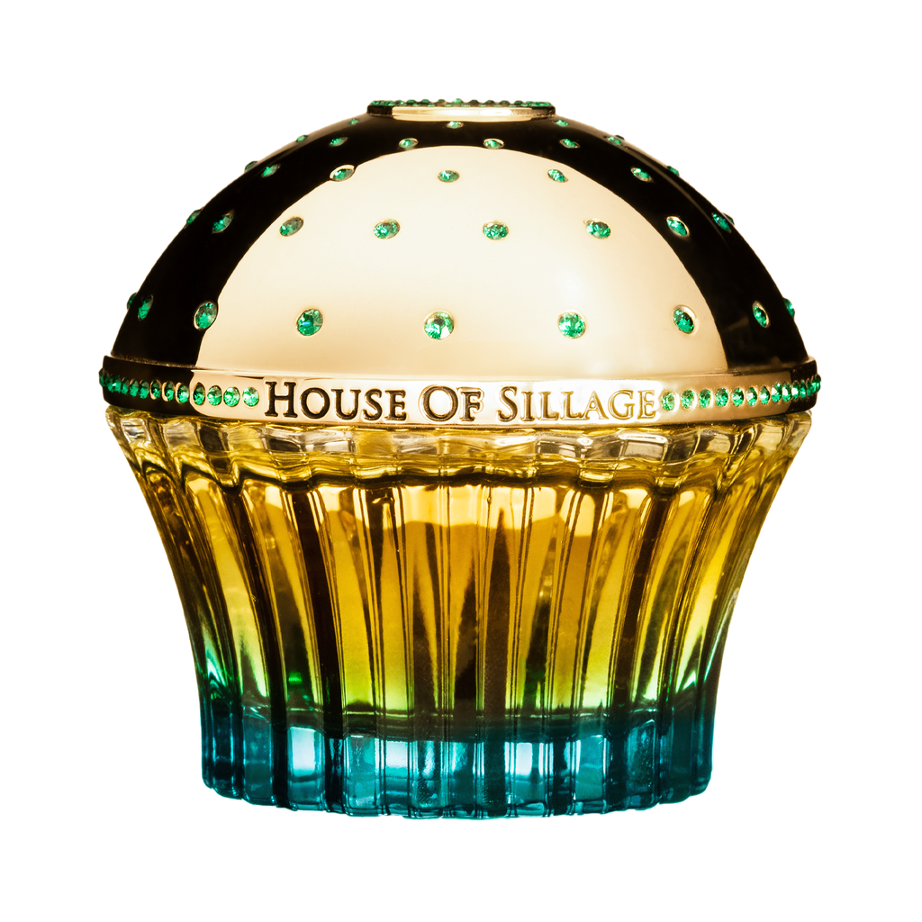 Luxury fragrance with green Swarovski crystals on top 
