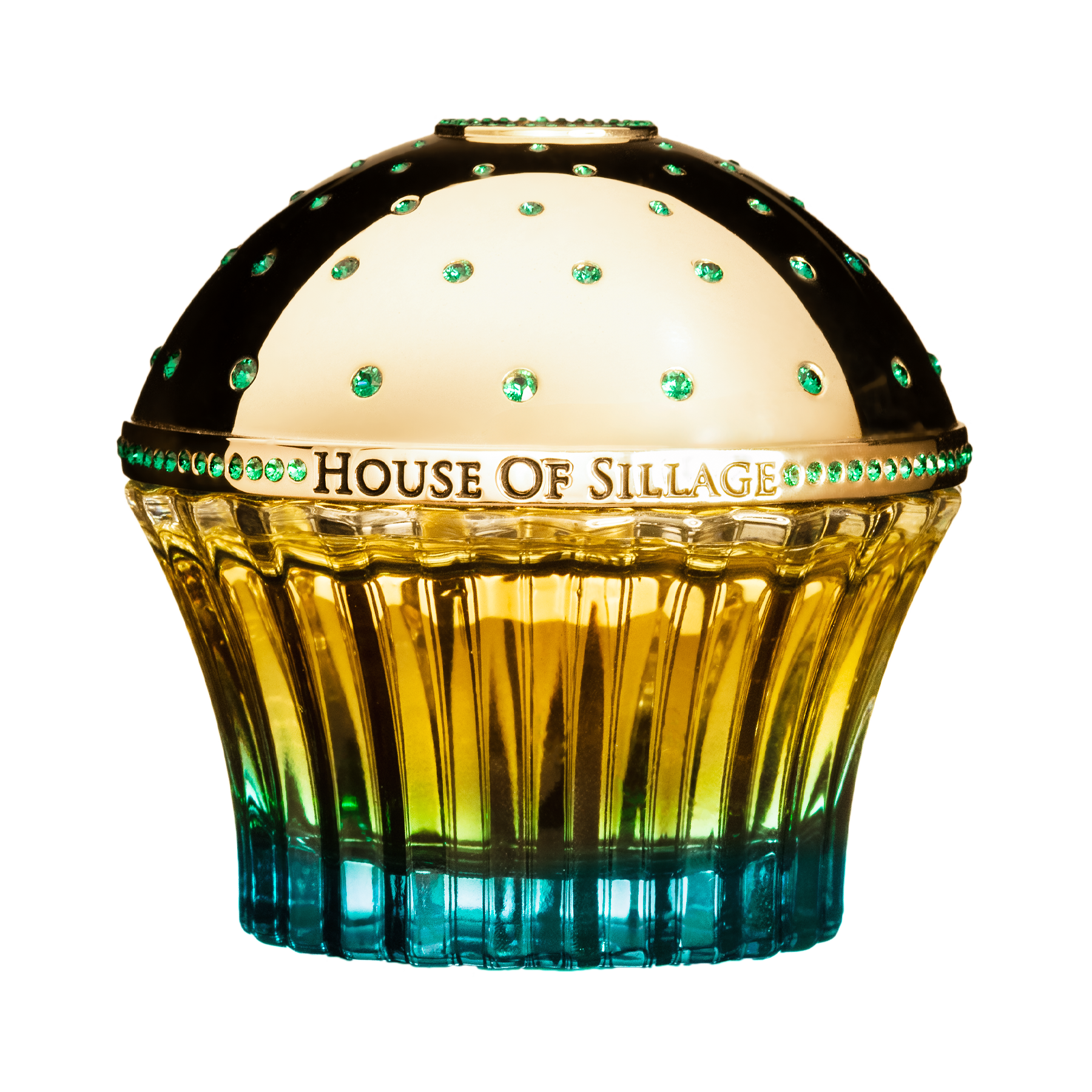 Luxury fragrance with green Swarovski crystals on top 